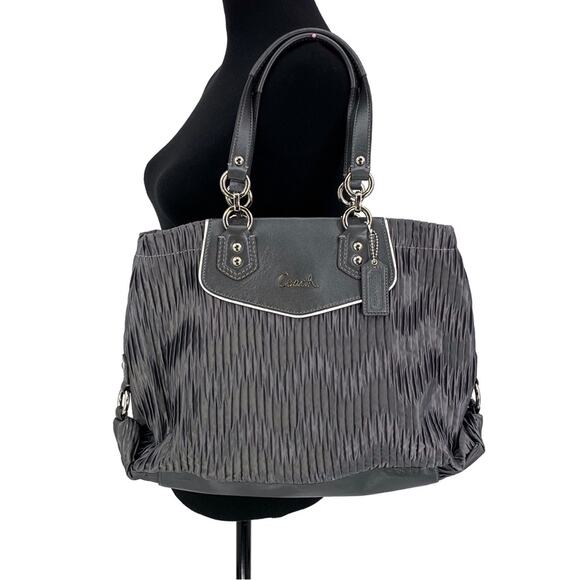 COACH #F20050 Ashley Gathered Carryall Satchel Bag Grey Satin - Picture 2 of 11